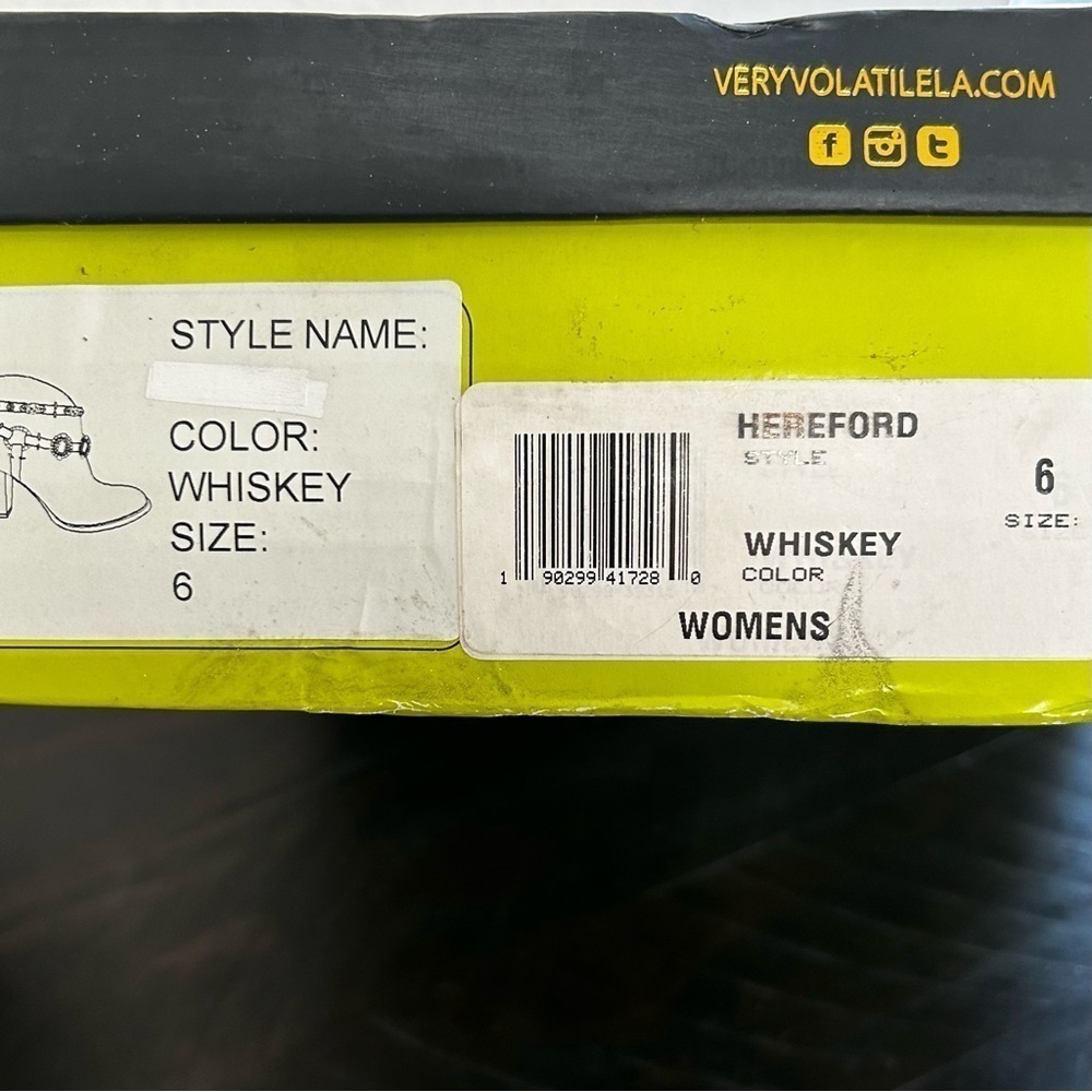 Very Volatile Hereford Whiskey Heeled  Booties Size 6 New In Box Cowgirl Boots - Picture 7 of 8